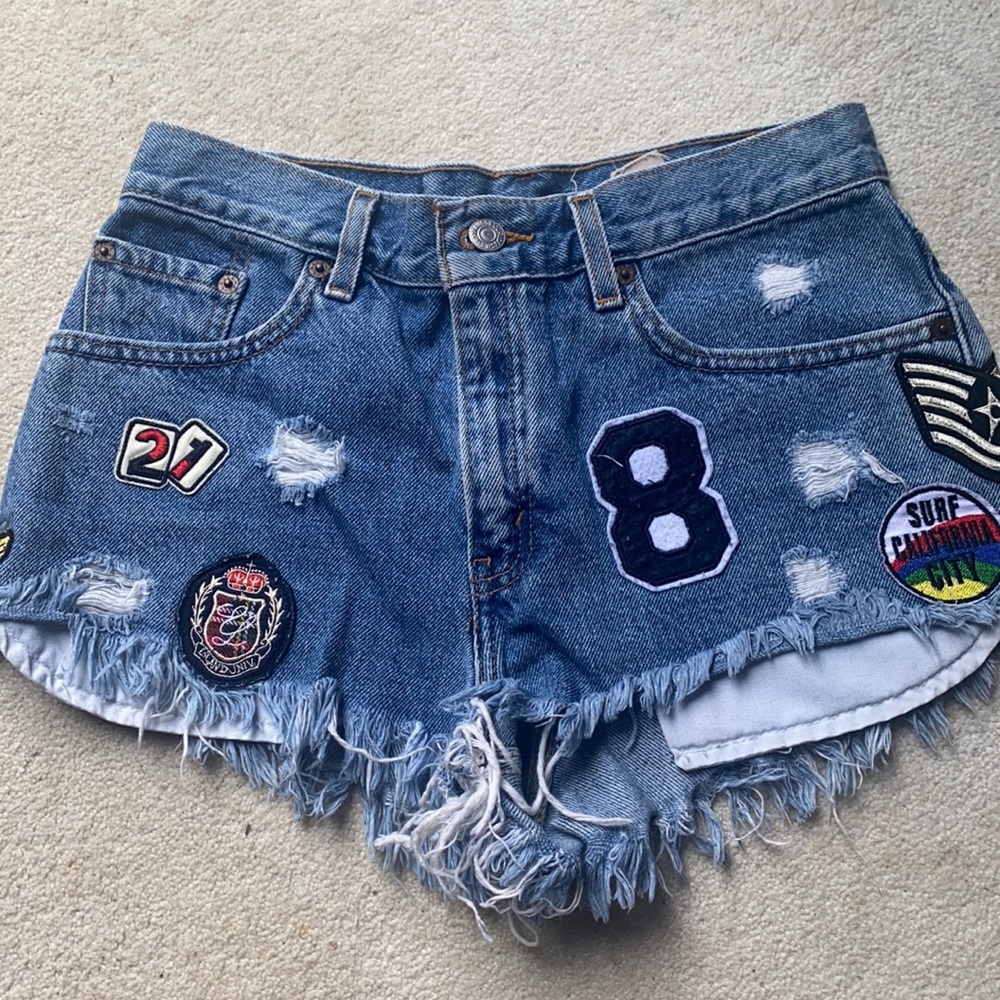 LF First of a kind denim patchwork short